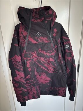 DOPE Ski Jacket in Black & Burgundy Mountain Print